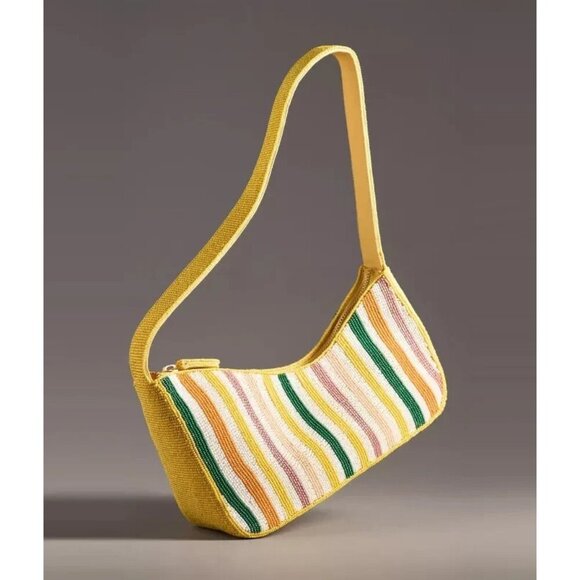 Anthropologie Asymmetric Beaded Shoulder Bag Striped Yellow - Picture 1 of 1